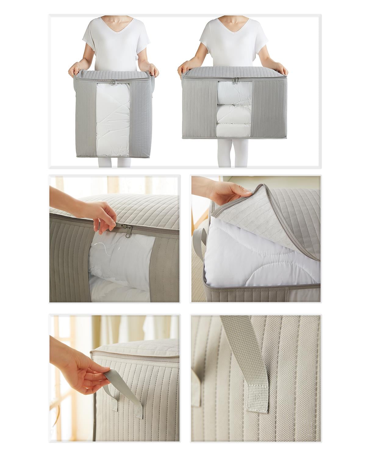 2li Pvc Pencereli Gri Renk Kapitone Hurç Set 1 Adet 45 x 30 x 50 / 1 Adet 60 x 43 x 35 cm