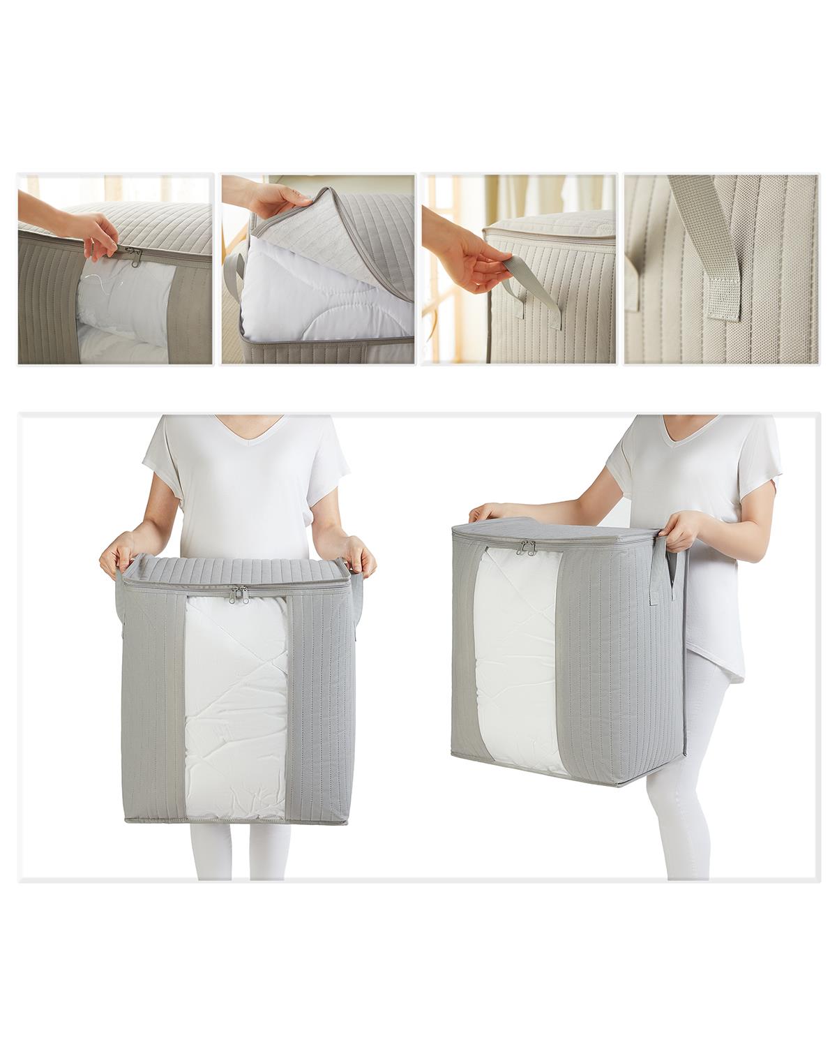 2li Pvc Pencereli Gri Renk Kapitone Hurç Set 45 x 30 x 50 cm