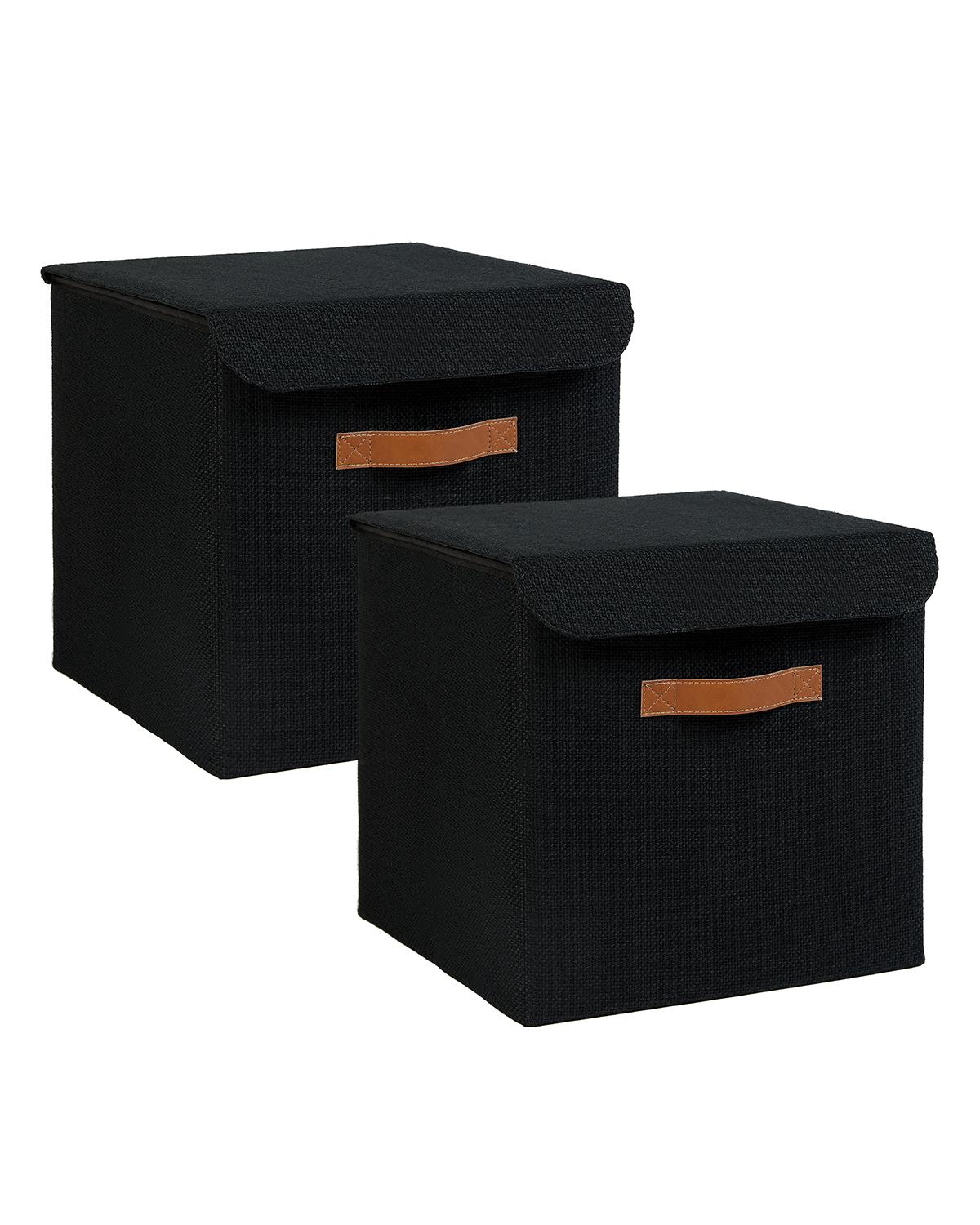 2li Siyah Renk Jüt Kapaklı Kutu Set 30 x 30 x 30 cm