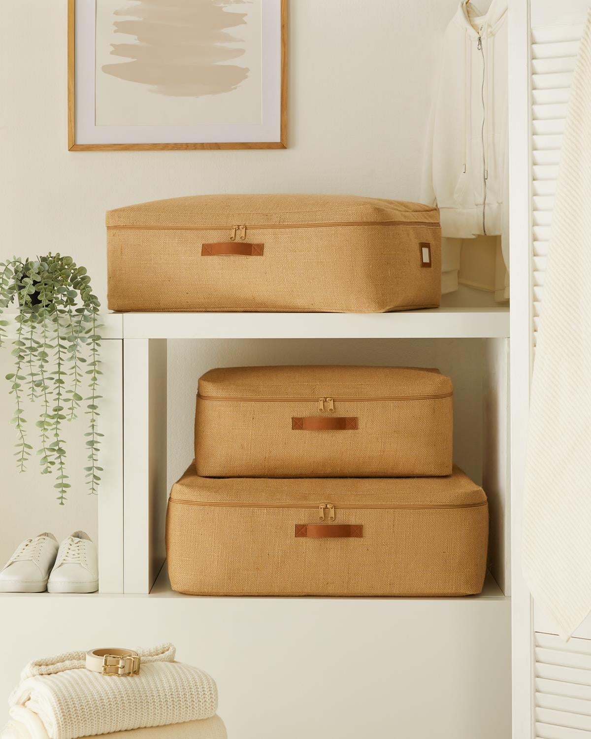 3lü Jüt Baza Altı Hurç Set 1 Adet 52 x 28 x 21 / 2 Adet 62 x 46 x 22 cm