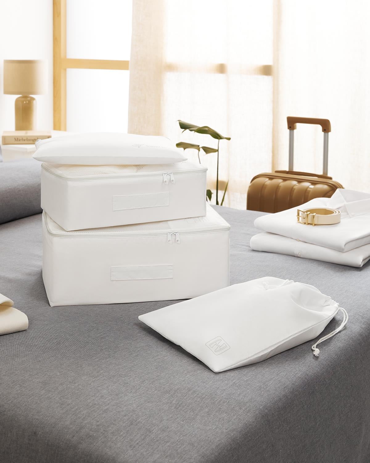 4lü Yıkanabilir Beyaz Renk Paraşüt Kumaş Bavul İçi Organizer Set