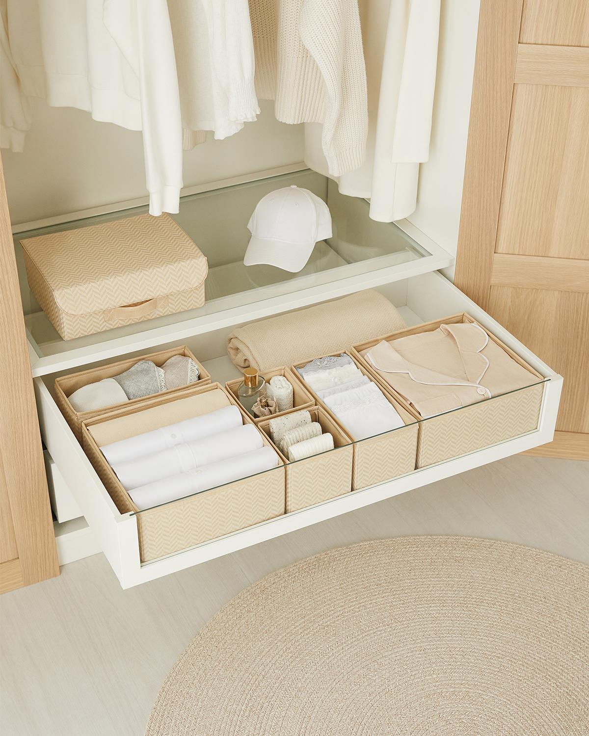 6lı Bej Balıksırtı Çekmece İçi Düzenleyici Kutu 2 Adet 28 x 28 x 13 / 2 Adet 28 x 14 x 13 / 2 Adet 14 x 14 x 13 cm
