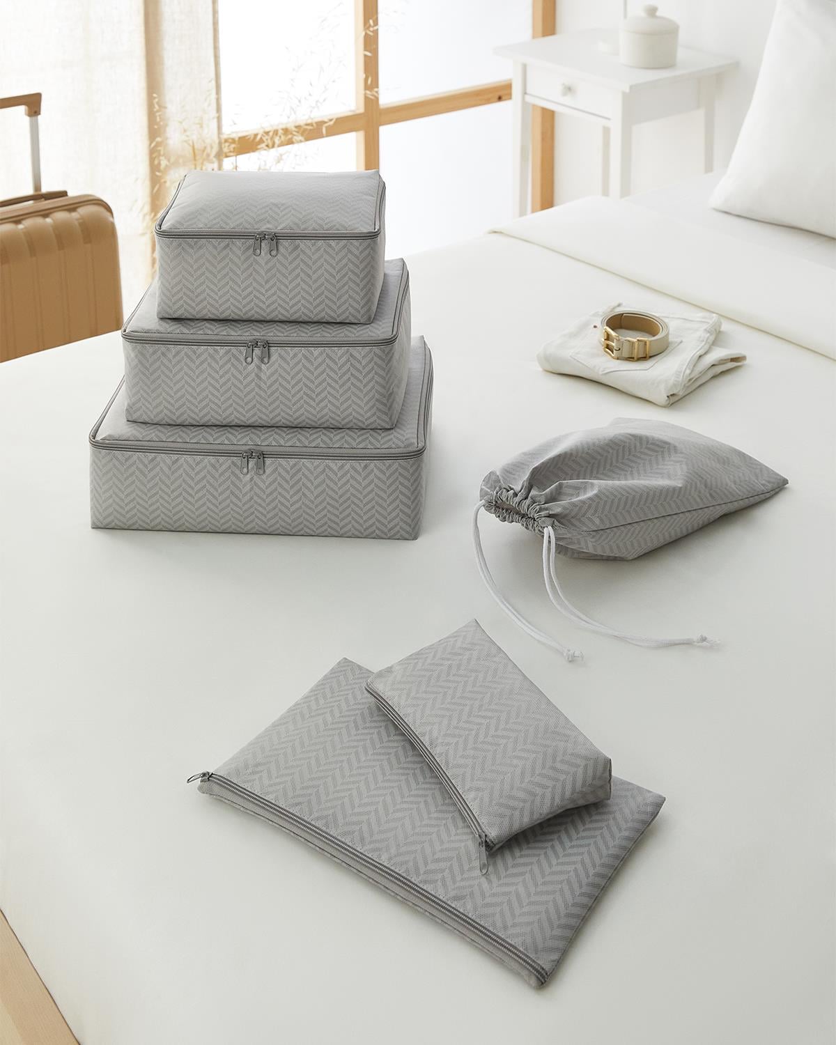 6lı Gri Balıksırtı Bavul İçi Düzenleyici Set