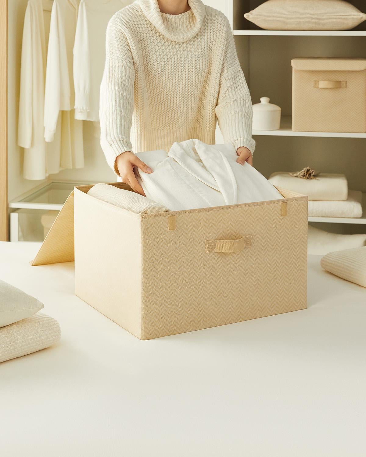 Bej Balıksırtı Kapaklı Kutu 48 x 40 x 30 cm