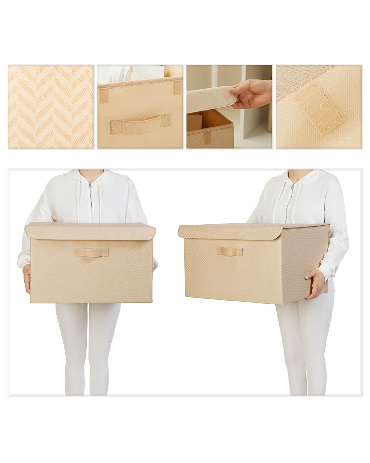 Bej Balıksırtı Kapaklı Kutu 48 x 40 x 30 cm