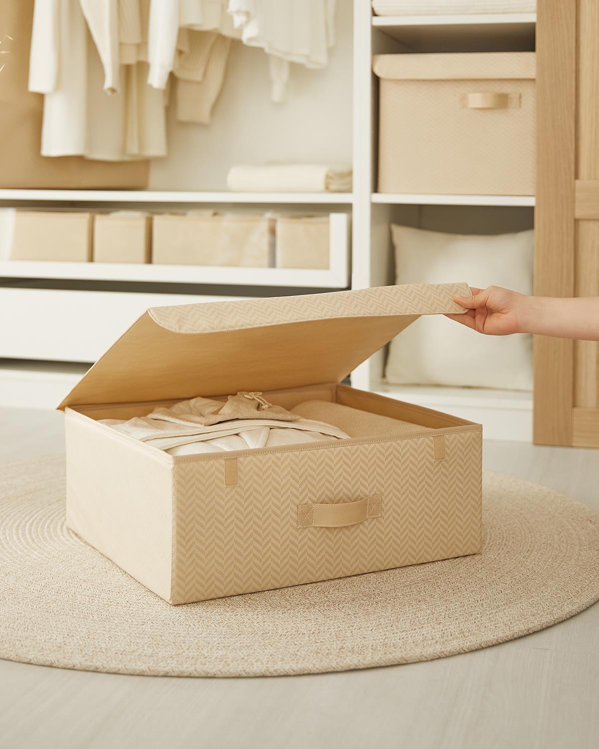 Bej Balıksırtı Kapaklı Kutu 48 x 40 x 19 cm