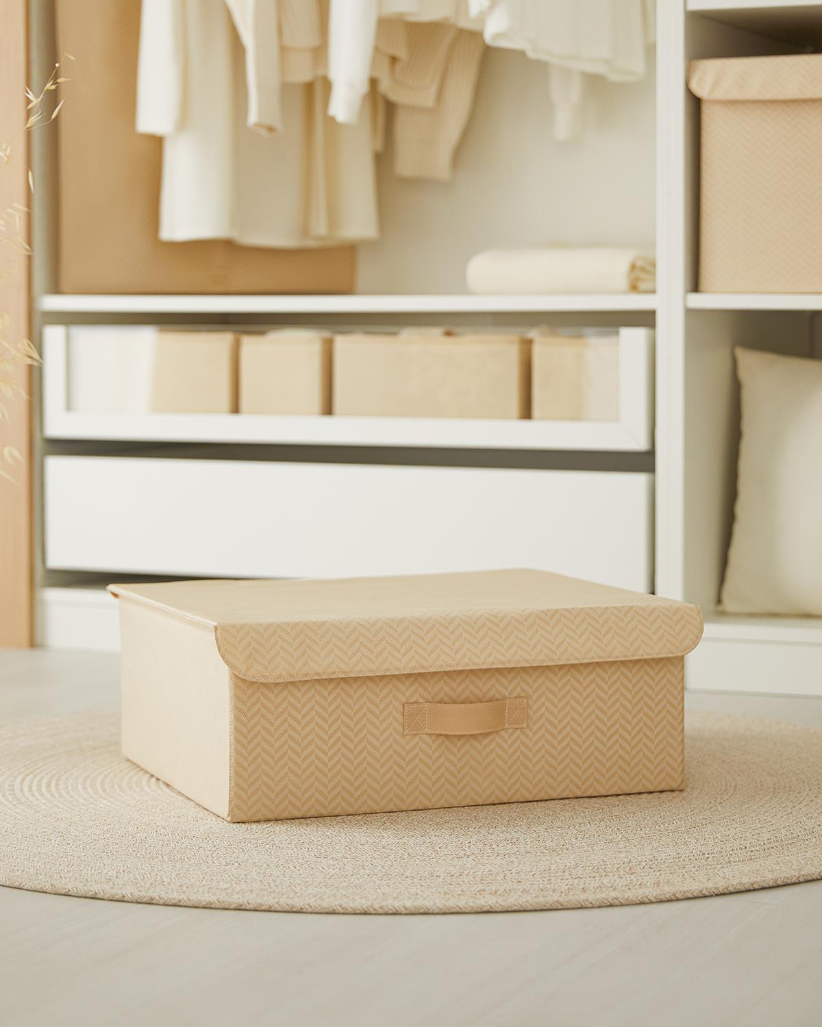 Bej Balıksırtı Kapaklı Kutu 48 x 40 x 19 cm