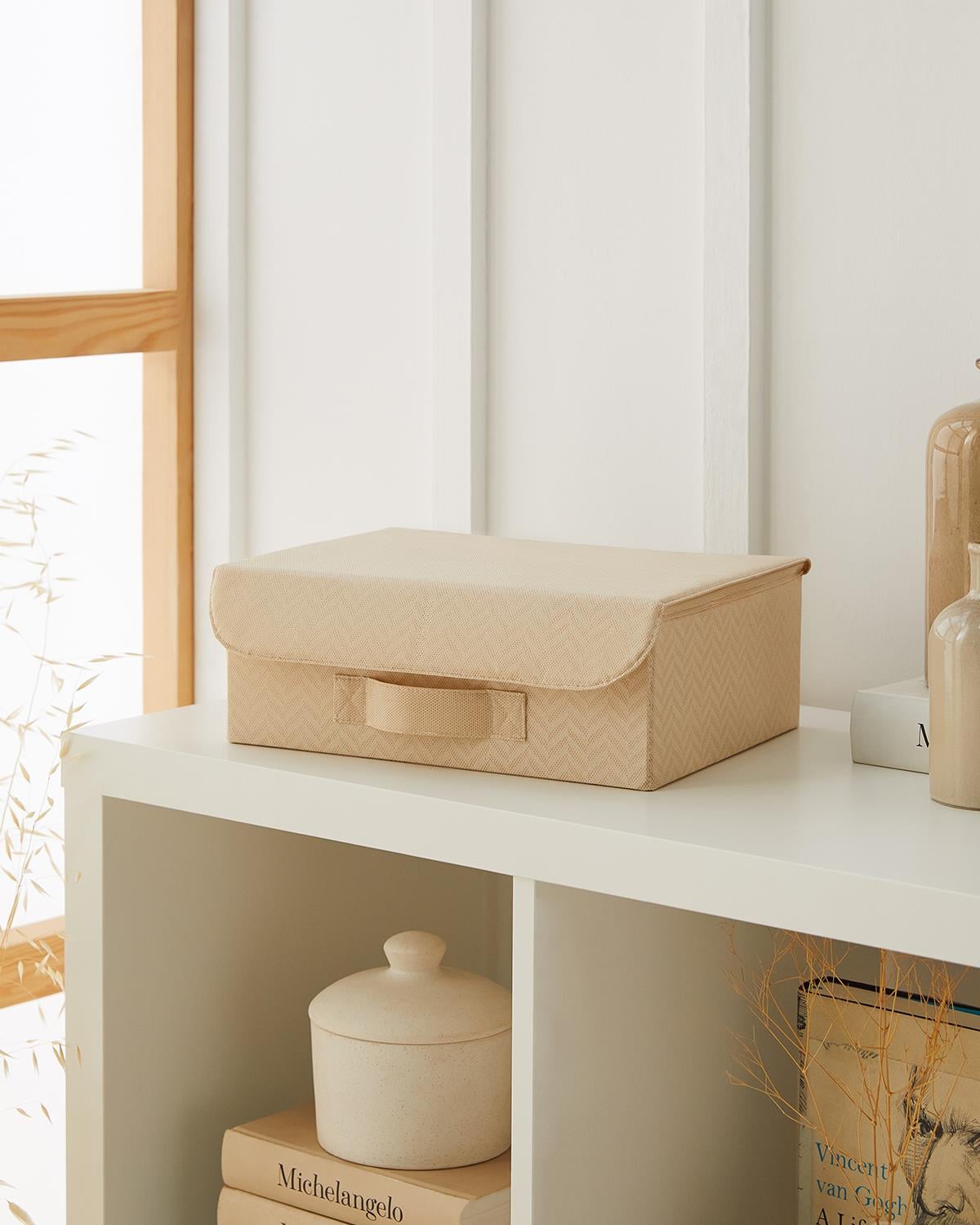 Çekmece İçi Bej Balıksırtı Kapaklı Kutu 30 x 23 x 11 cm