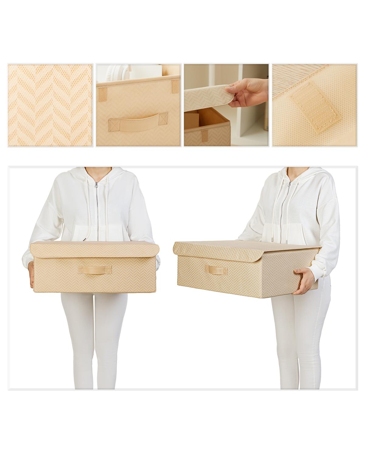 Bej Balıksırtı Kapaklı Kutu 48 x 40 x 19 cm