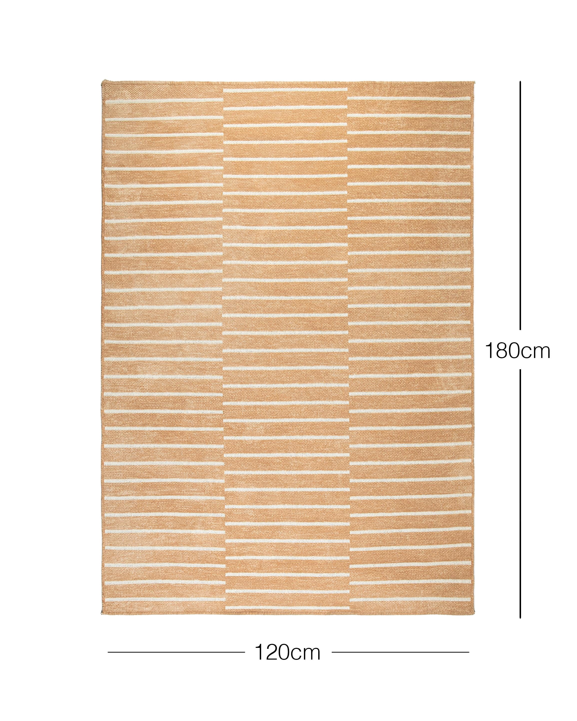 Bej Renk Çizgi Desenli Şönil Halı Kilim 120 x 180 cm