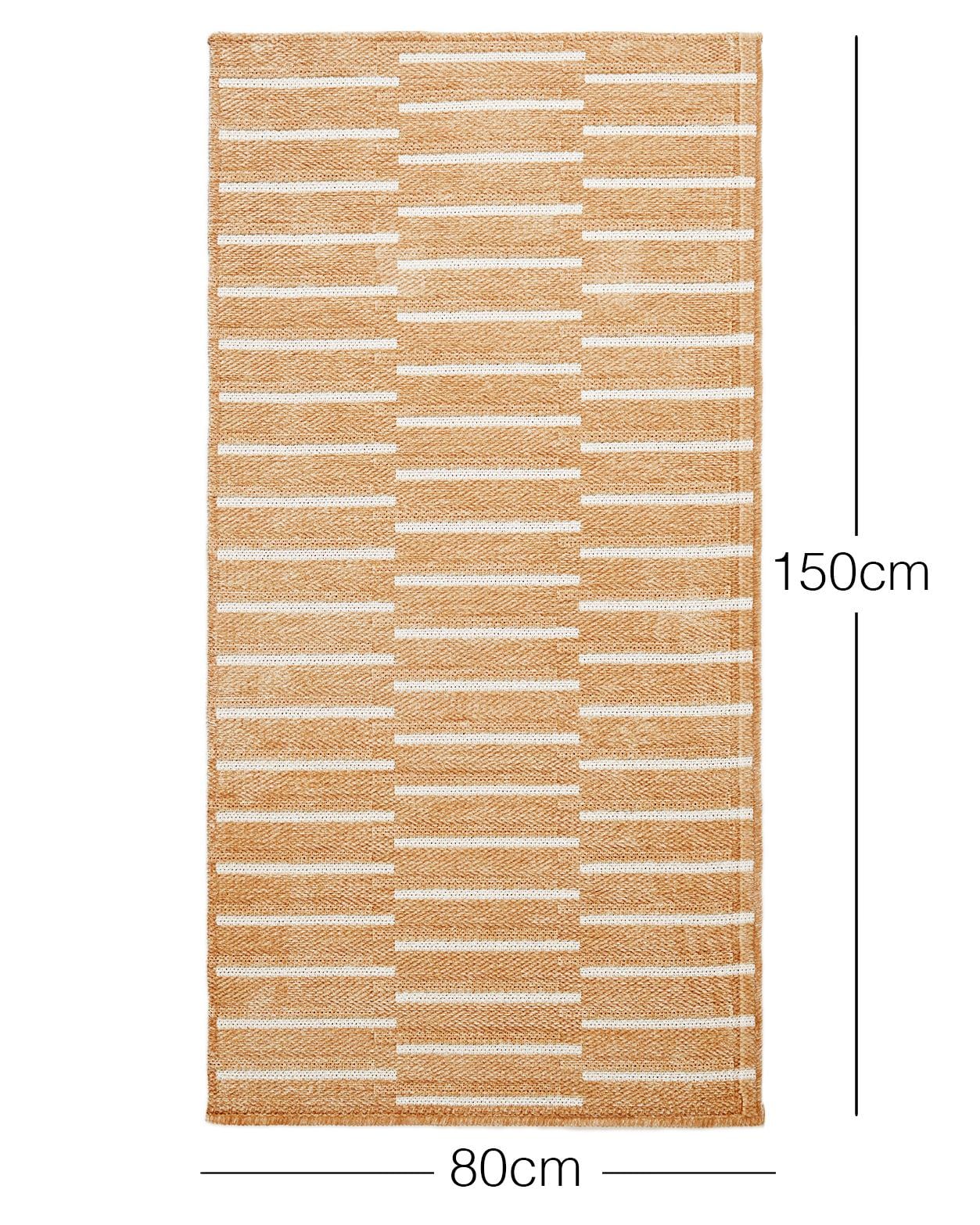 Bej Renk Çizgi Desenli Şönil Halı Kilim 80 x 150 cm