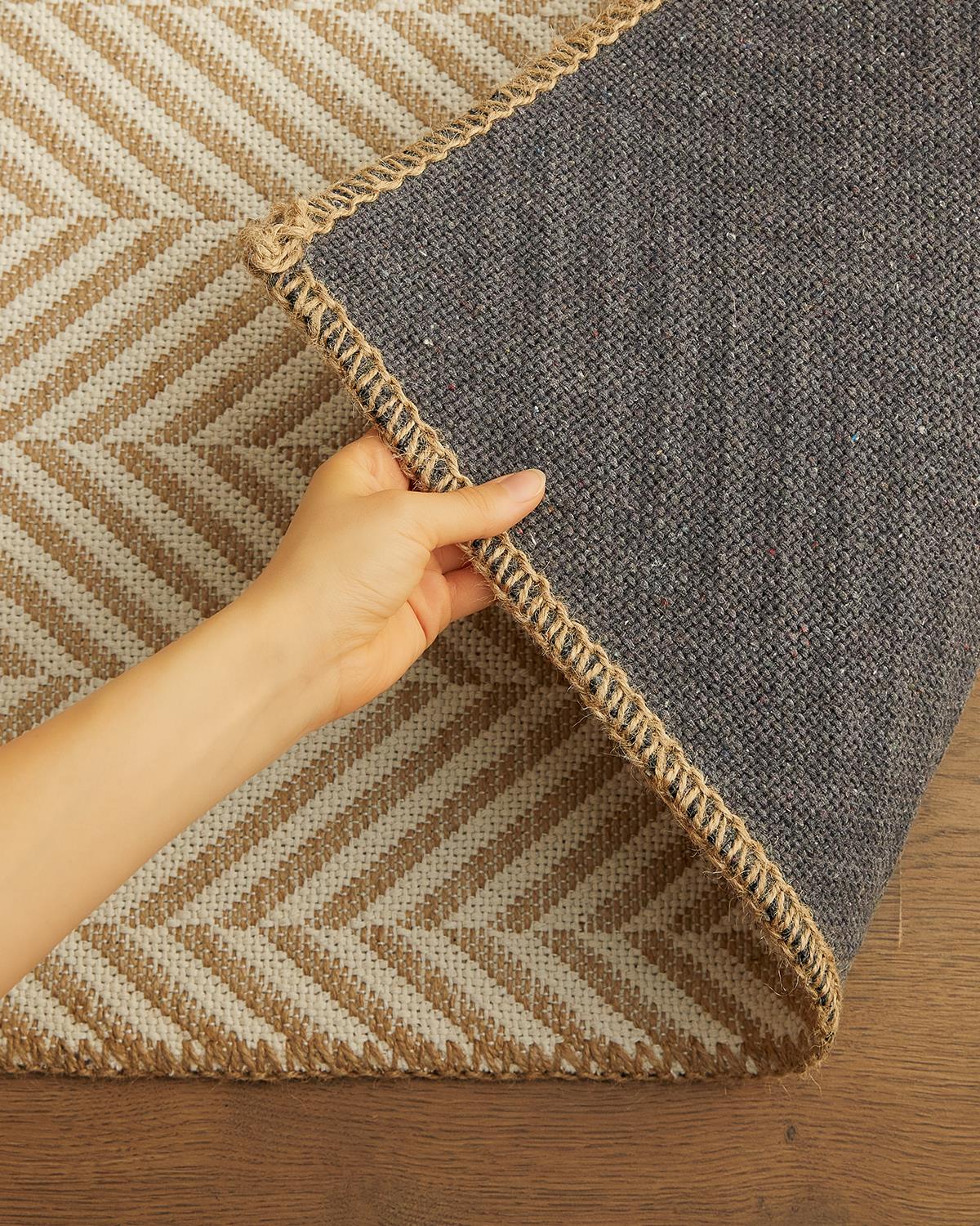 Ekru Renk Balıksırtı Jüt Halı Kilim 80 x 150 cm