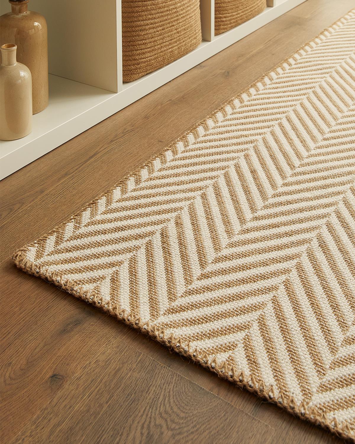 Ekru Renk Balıksırtı Jüt Halı Kilim 80 x 150 cm