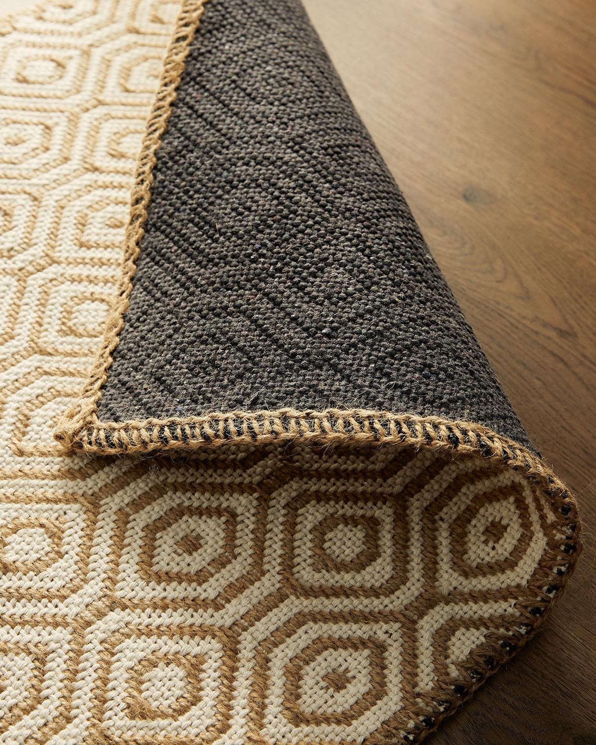 Ekru Renk Karo Desenli Jüt Halı Kilim 80 x 150 cm