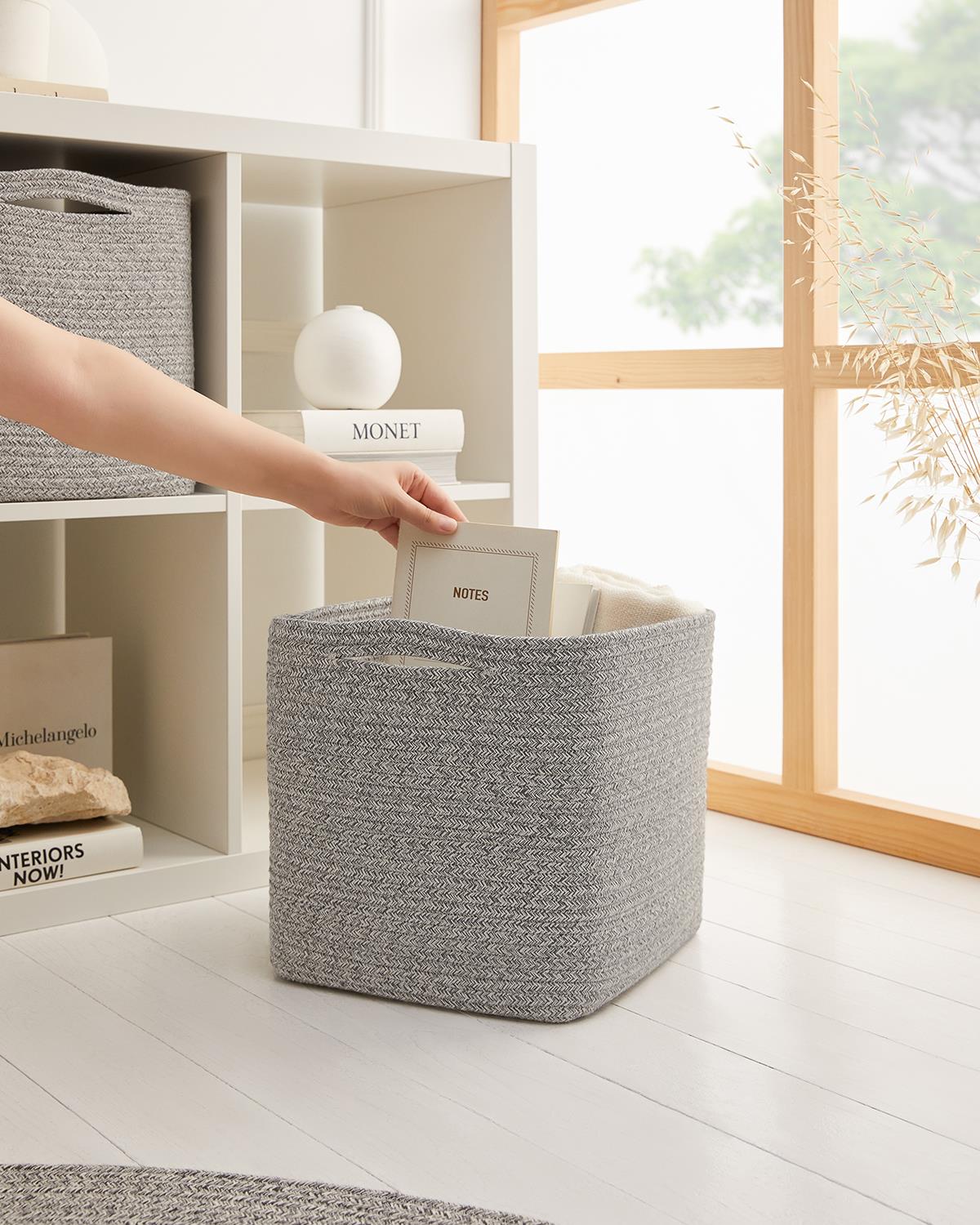 Gri Kırçıllı Pamuklu Sepet 30 x 30 x 30 cm