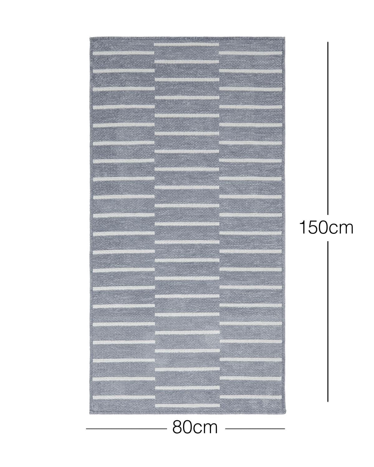 Gri Renk Çizgi Desenli Şönil Halı Kilim 80 x 150 cm