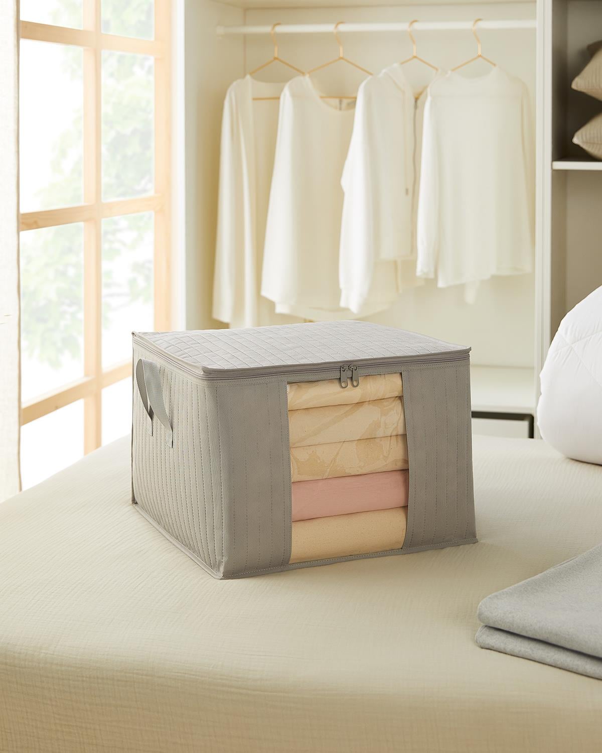 Orta Boy Pvc Pencereli Gri Renk Kapitone Hurç 45 x 40 x 30 cm