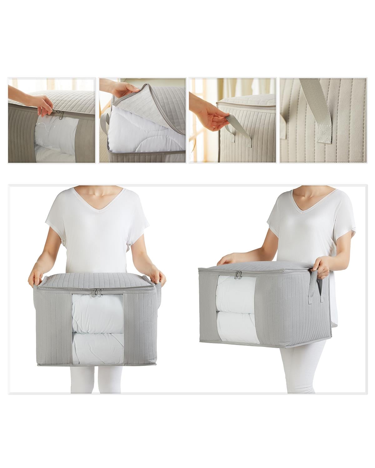 Orta Boy Pvc Pencereli Gri Renk Kapitone Hurç 45 x 40 x 30 cm