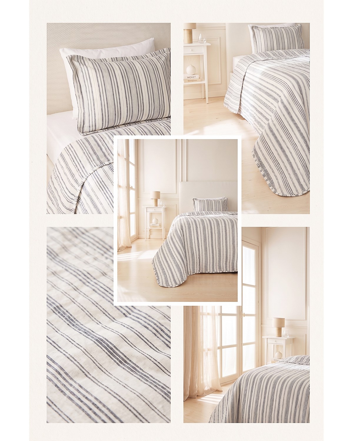 Pamuklu Kapitoneli Antrasit Renk Çizgi Desen Tek Kişilik Yatak Örtüsü Seti 1 Adet 180 x 230 / 1 Adet 50 x 70 cm