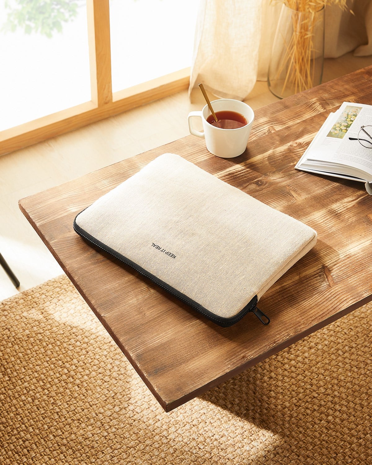 Su İtici Leke Tutmaz Jüt Keten Tablet Taşıma Çantası / Kılıfı 32.5 x 24 x 2 cm