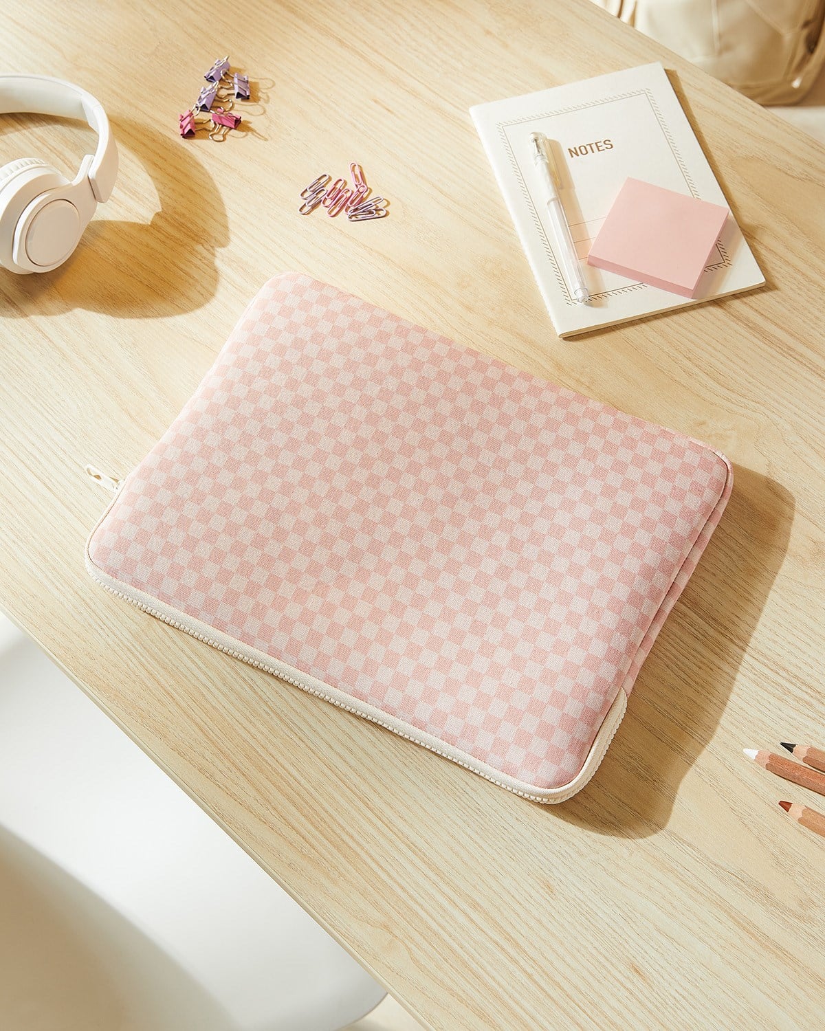 Su İtici Leke Tutmaz Pembe Dama Desen Tablet Taşıma Çantası / Kılıfı 32.5 x 24 x 2 cm