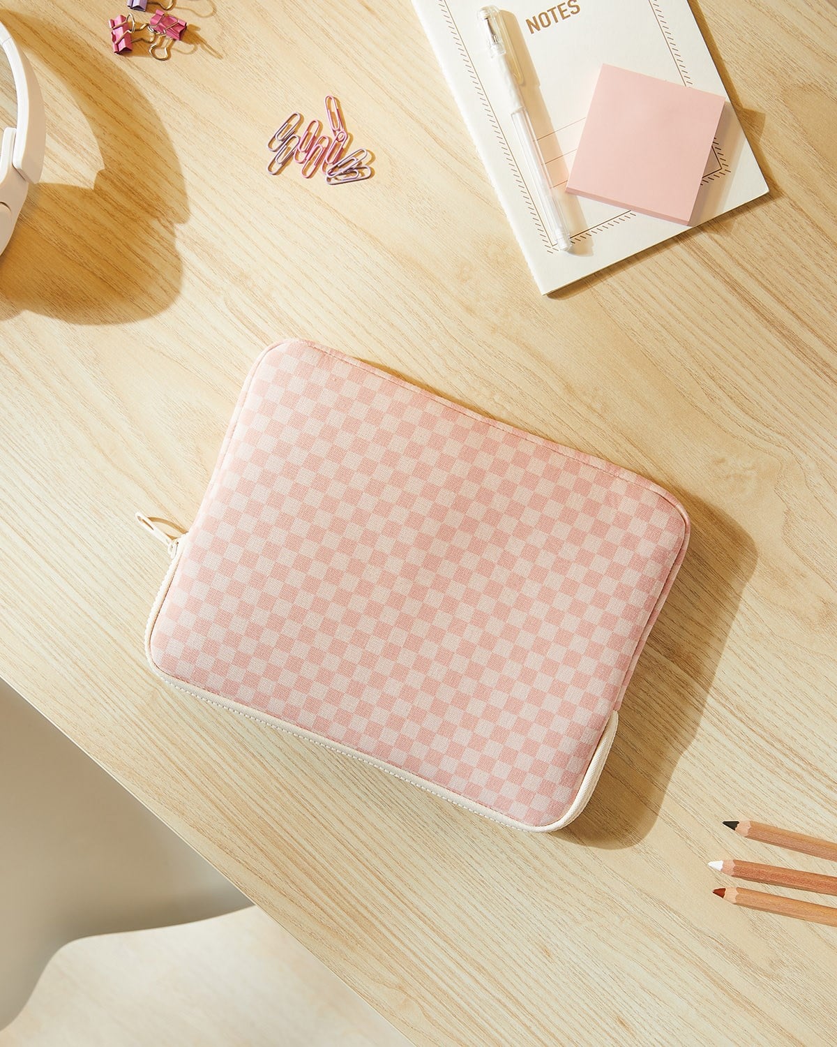 Su İtici Leke Tutmaz Pembe Dama Desen Tablet Taşıma Çantası / Kılıfı 27 x 21 x 2 cm