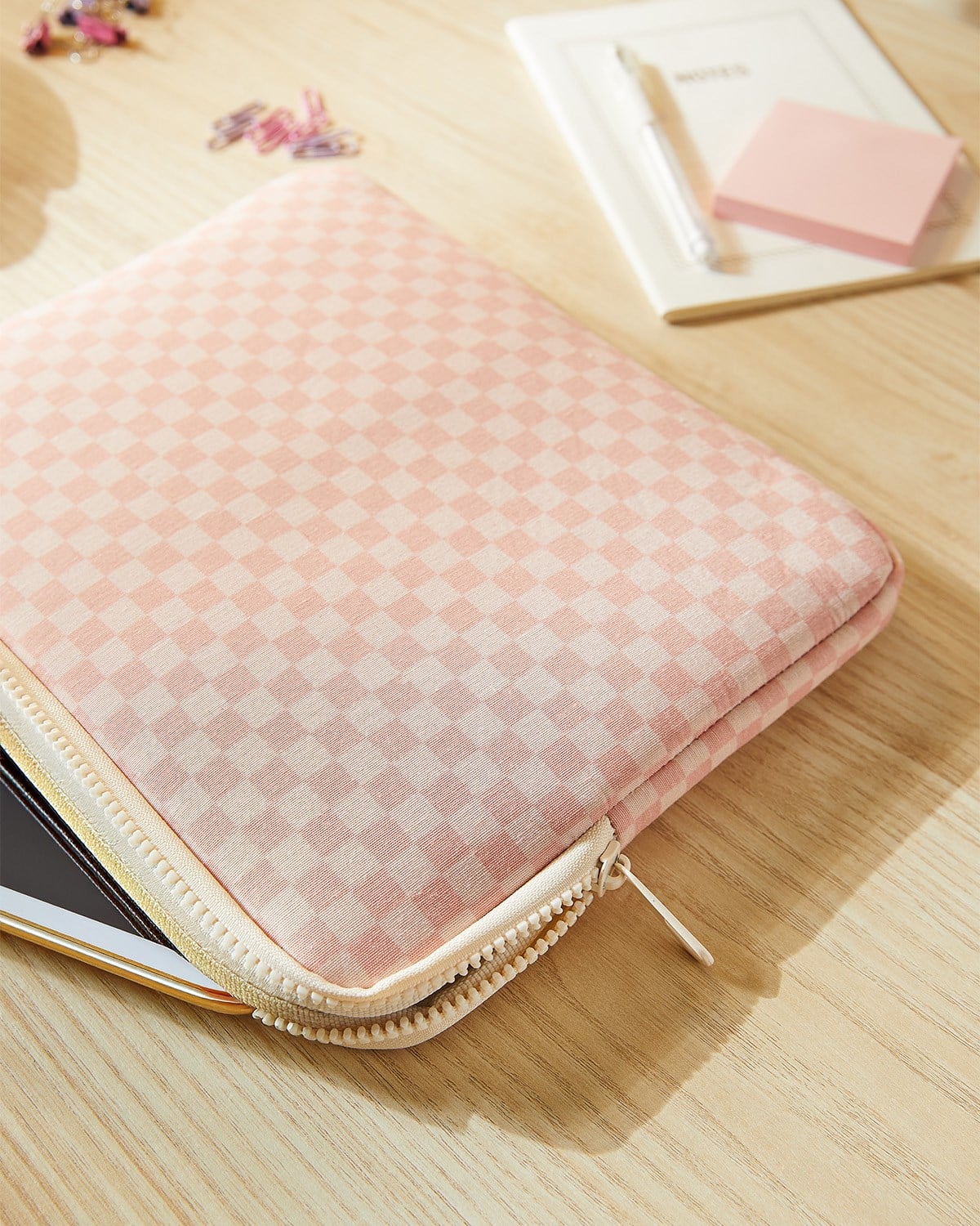 Su İtici Leke Tutmaz Pembe Dama Desen Tablet Taşıma Çantası / Kılıfı 27 x 21 x 2 cm