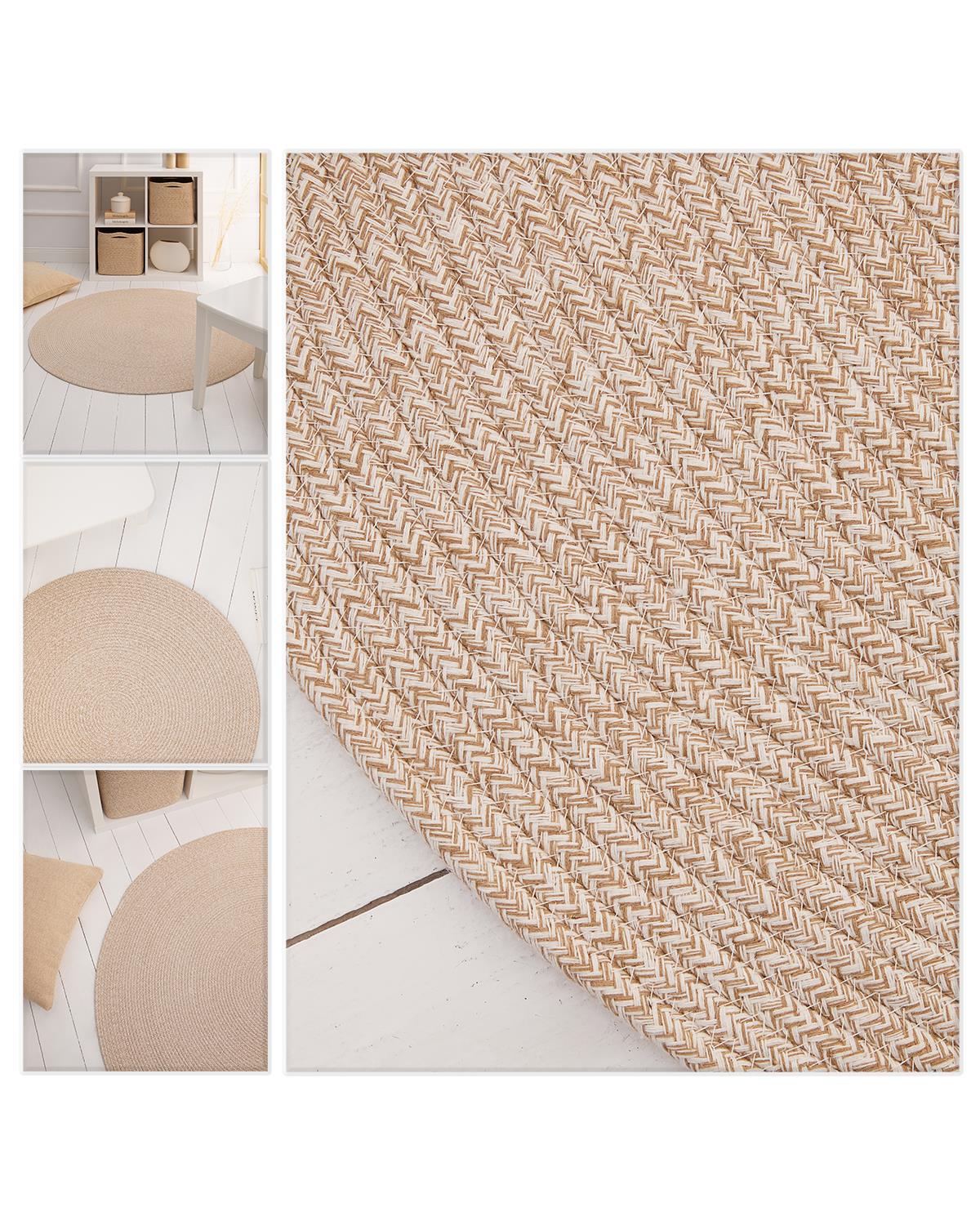 Yıkanabilir Bej Kırçıllı Pamuklu Halı Kilim Ø 120 cm