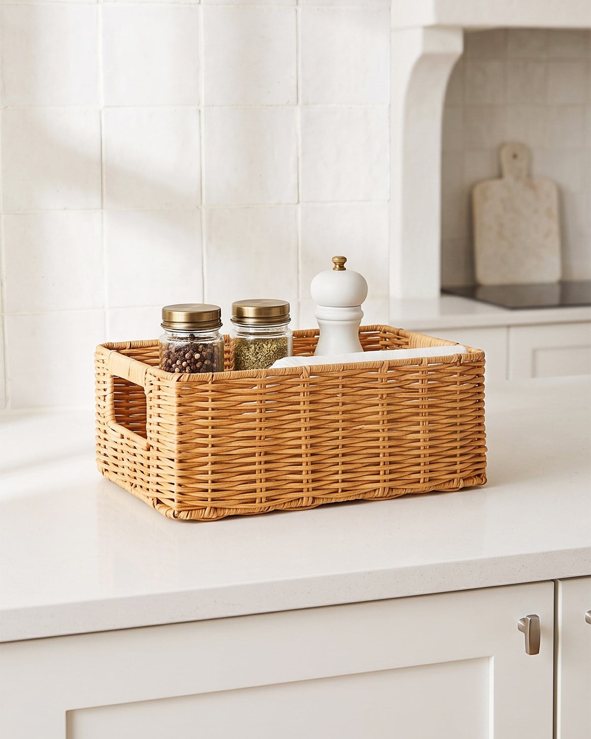 Yıkanabilir Bej PP Rattan Sepet 30 x 20 x 11 cm