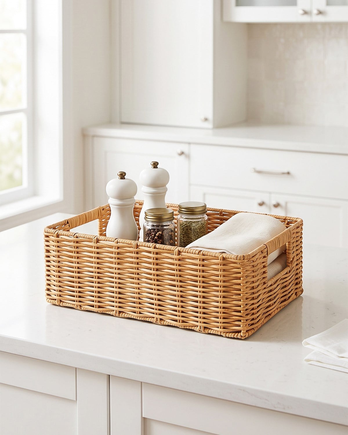 Yıkanabilir Bej PP Rattan Sepet 36 x 26 x 12 cm