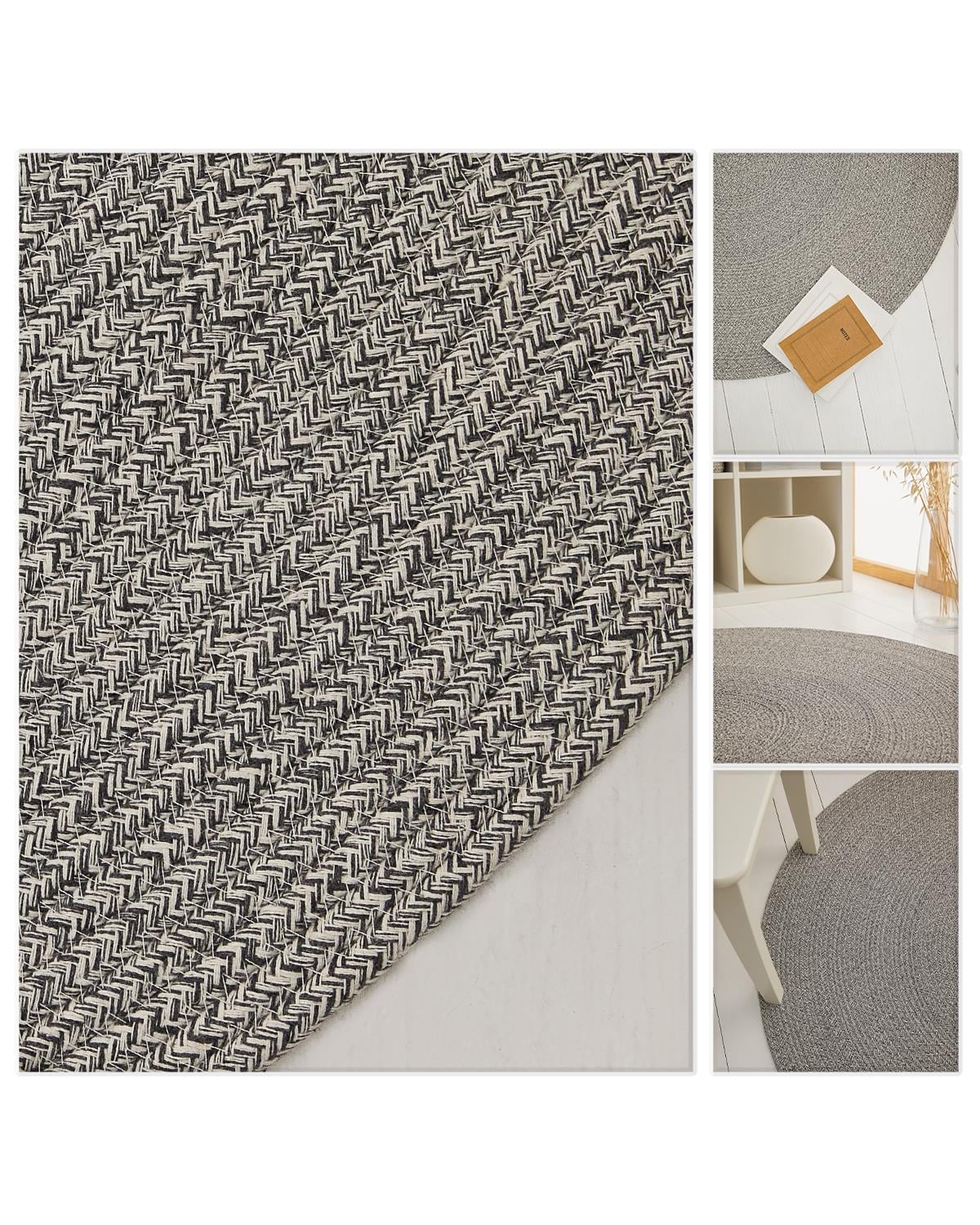 Yıkanabilir Gri Kırçıllı Pamuklu Halı Kilim Ø 80 cm