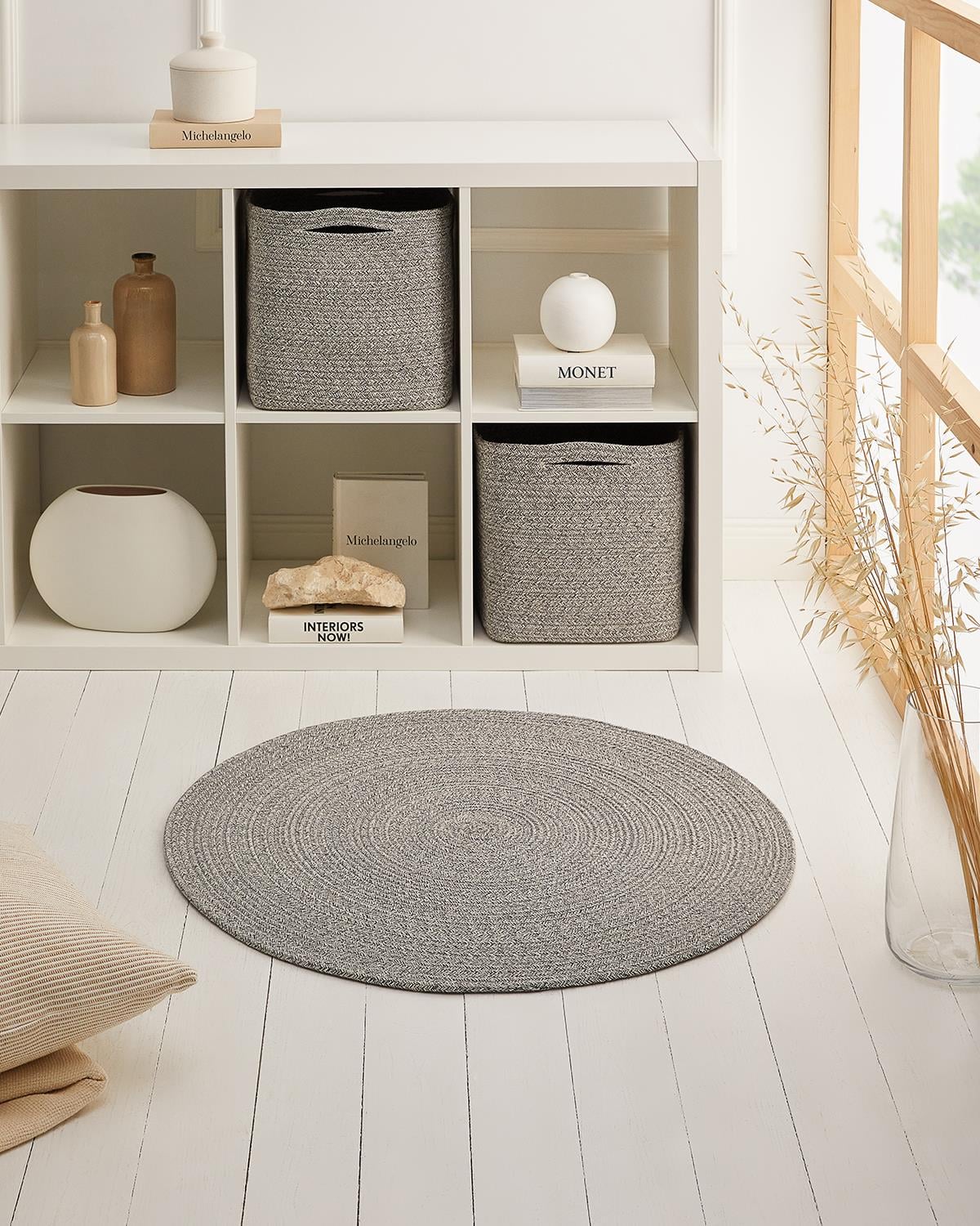 Yıkanabilir Gri Kırçıllı Pamuklu Halı Kilim Ø 80 cm