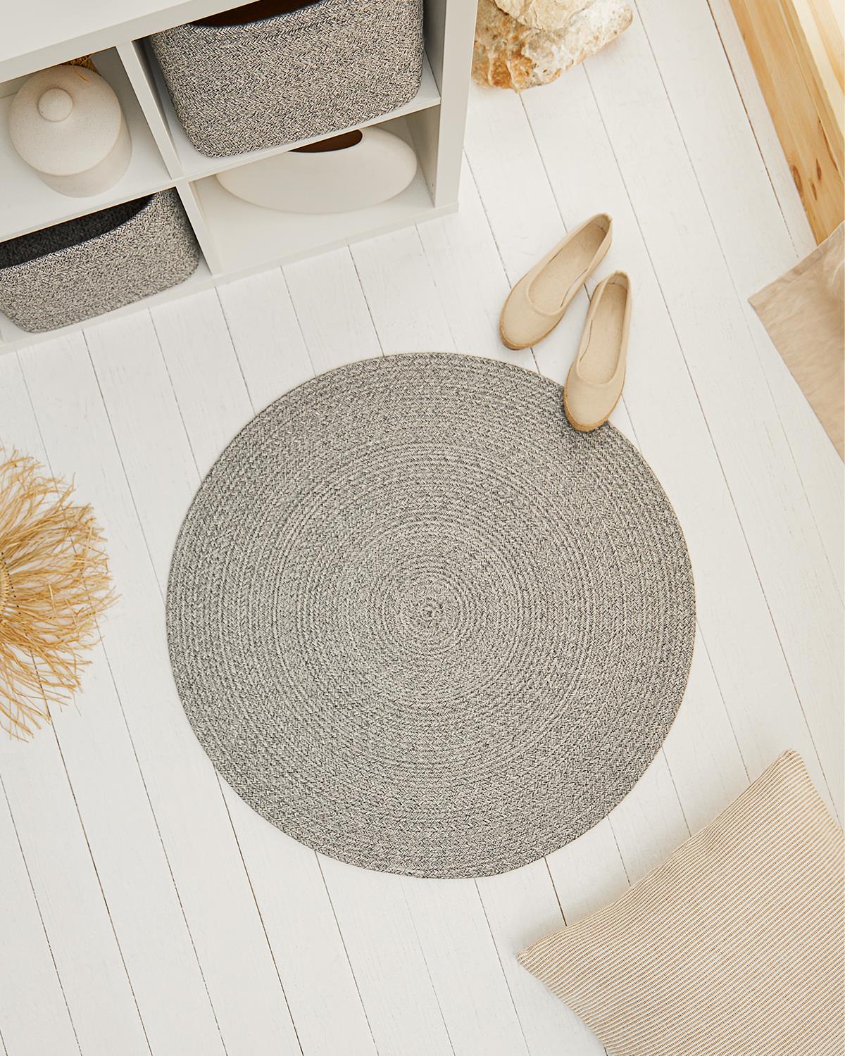 Yıkanabilir Gri Kırçıllı Pamuklu Halı Kilim Ø 80 cm