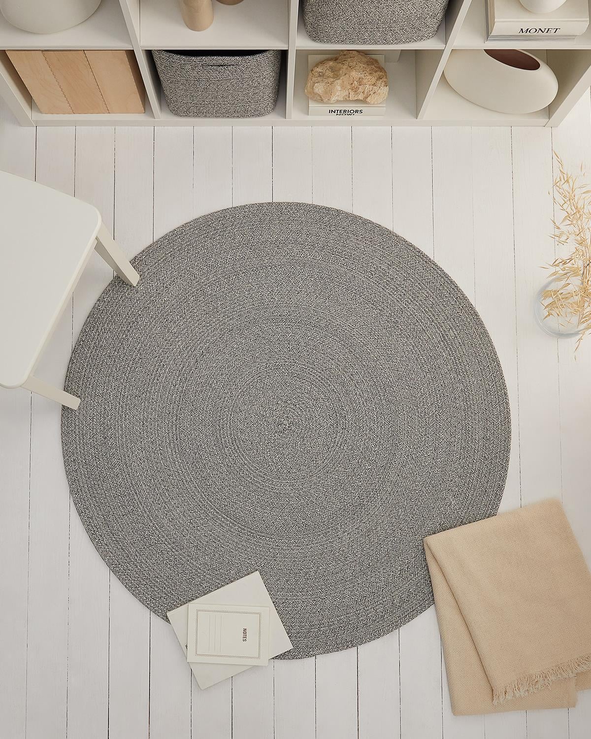 Yıkanabilir Gri Kırçıllı Pamuklu Halı Kilim Ø 120 cm