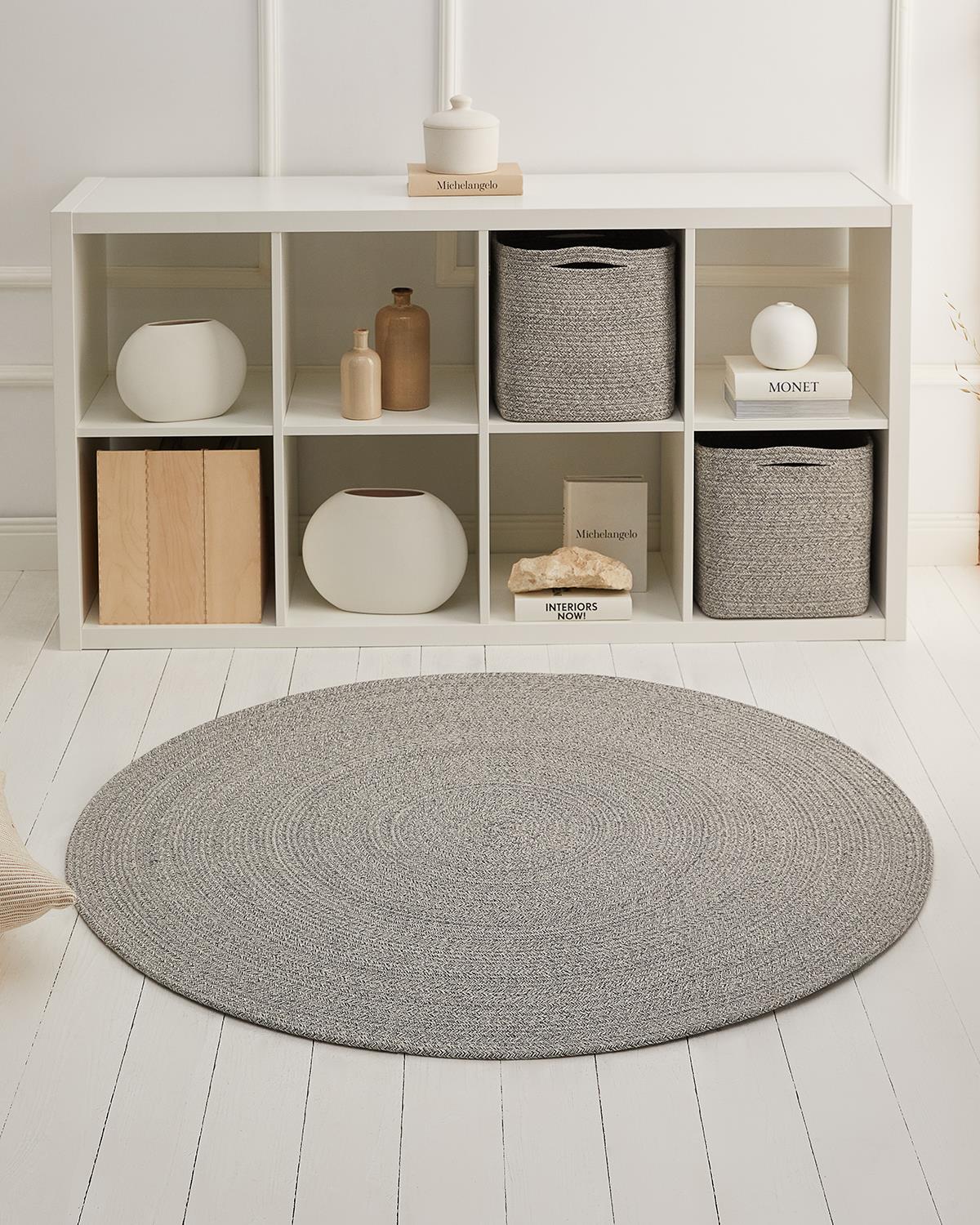 Yıkanabilir Gri Kırçıllı Pamuklu Halı Kilim Ø 120 cm