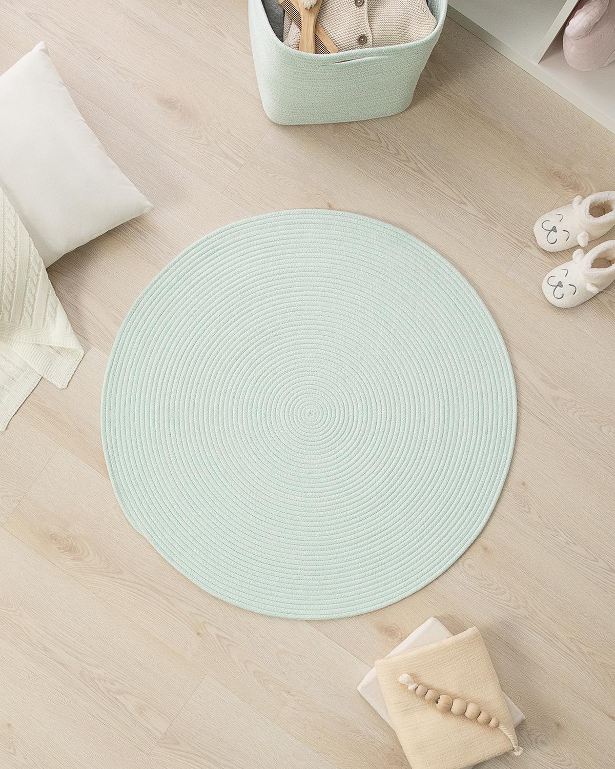 Yıkanabilir Mint Kırçıllı Pamuklu Halı Kilim Ø 80 cm