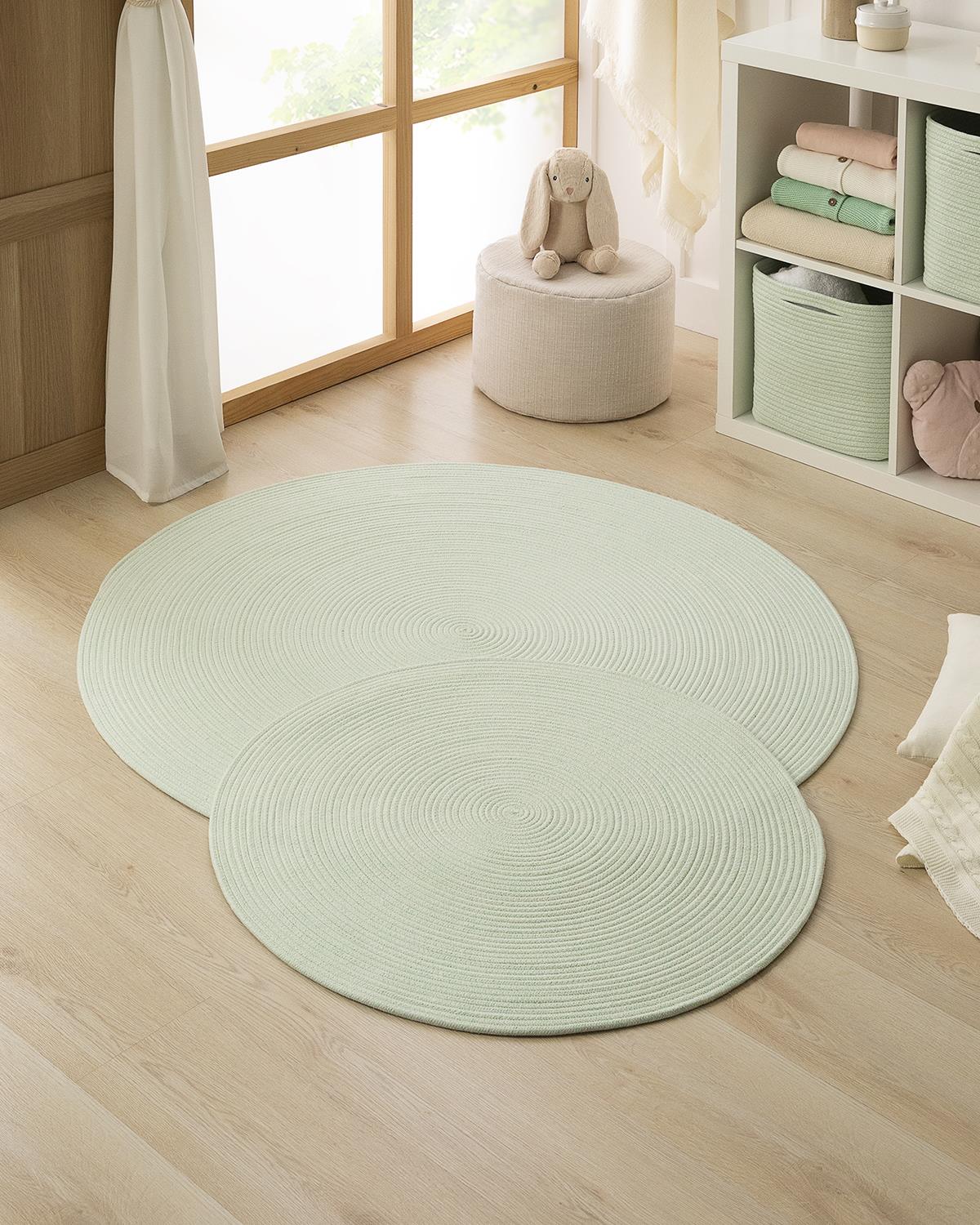 Yıkanabilir Mint Kırçıllı Pamuklu Halı Kilim Ø 120 cm