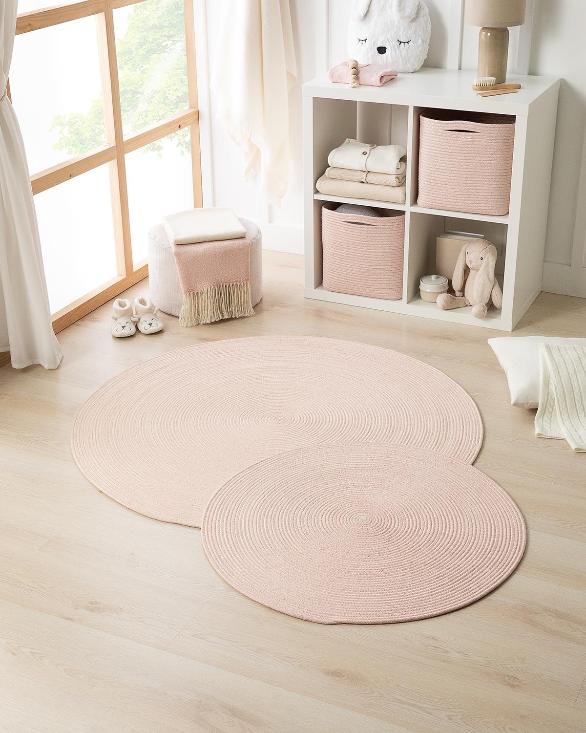 Yıkanabilir Pembe Kırçıllı Pamuklu Halı Kilim Ø 80 cm