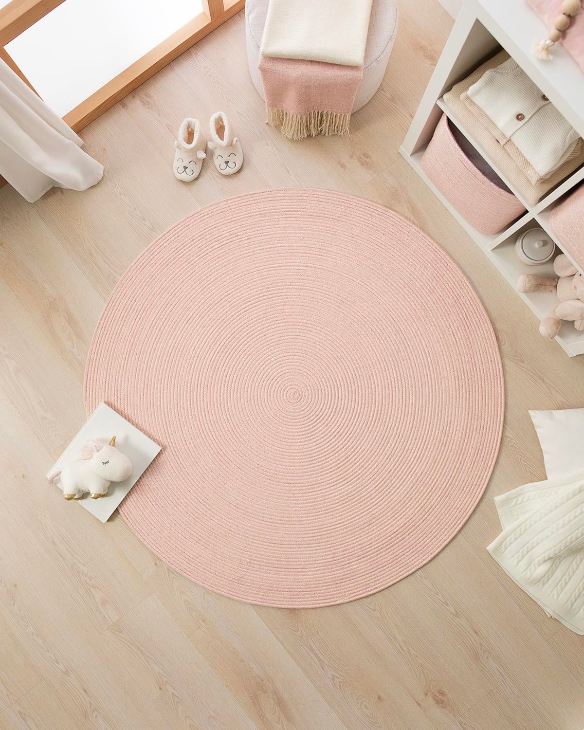 Yıkanabilir Pembe Kırçıllı Pamuklu Halı Kilim Ø 120 cm