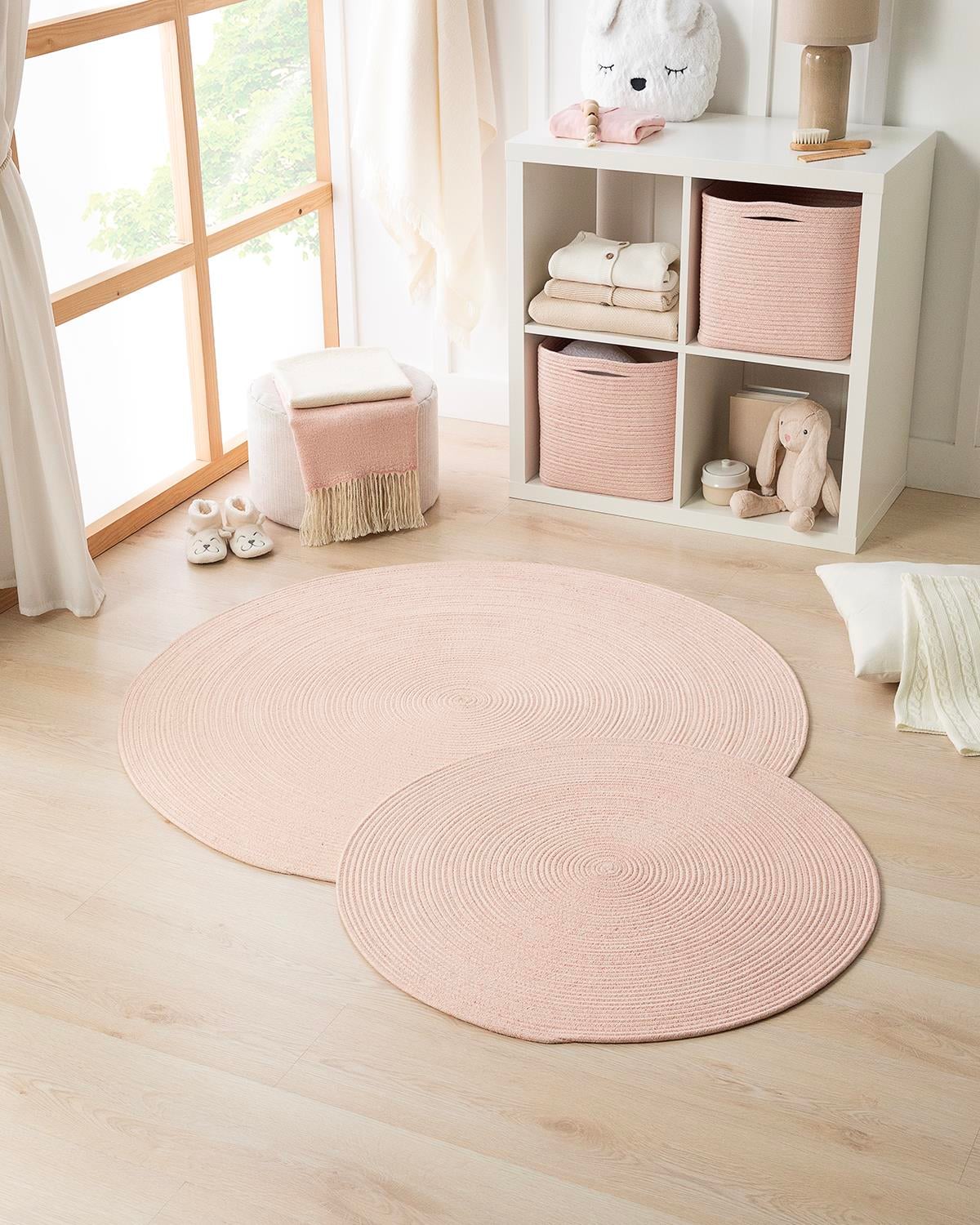 Yıkanabilir Pembe Kırçıllı Pamuklu Halı Kilim Ø 120 cm