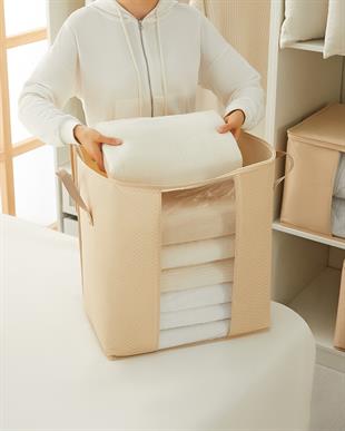  2li Pvc Pencereli Bej Balıksırtı Hurç Set 45 x 30 x 50 cm