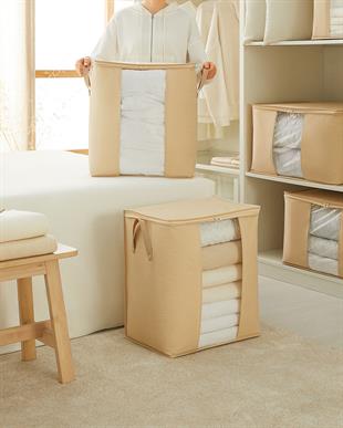  2li Pvc Pencereli Bej Balıksırtı Hurç Set 45 x 30 x 50 cm