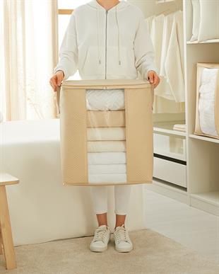  2li Pvc Pencereli Bej Balıksırtı Hurç Set 45 x 30 x 50 cm