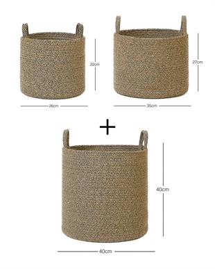  3lü Siyah Kırçıllı Jüt Halat Sepet Set 26 x 22 / 35 x 27 / 40 x 40 cm