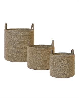  3lü Siyah Kırçıllı Jüt Halat Sepet Set 26 x 22 / 35 x 27 / 40 x 40 cm