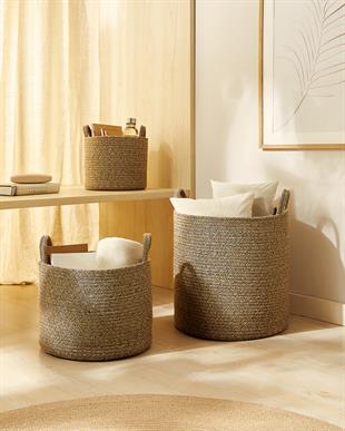  3lü Siyah Kırçıllı Jüt Halat Sepet Set 26 x 22 / 35 x 27 / 40 x 40 cm