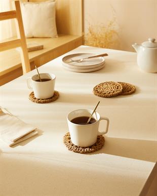  4lü Bej Renk Motifli Rafya Bardak Altlığı Ø 11 cm