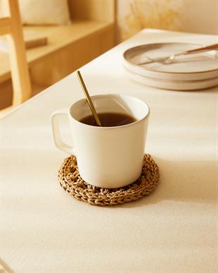  4lü Bej Renk Motifli Rafya Bardak Altlığı Ø 11 cm