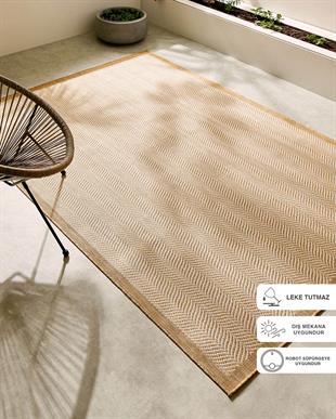  Leke Tutmaz İç Dış Mekan Bej Renk Balıksırtı Halı Kilim 160 x 230 cm
