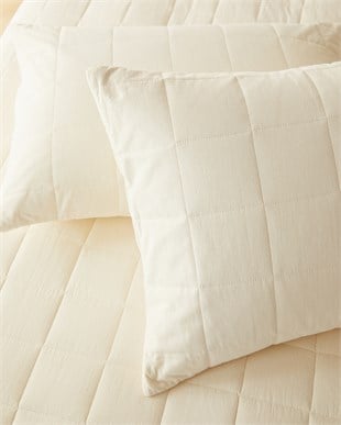 %100 Pamuk Kumaş Kapitoneli Ekru Çok Amaçlı Çift Kişilik Yatak Örtüsü Seti 1 Adet 250 x 230 / 2 Adet 50 x 70 cm